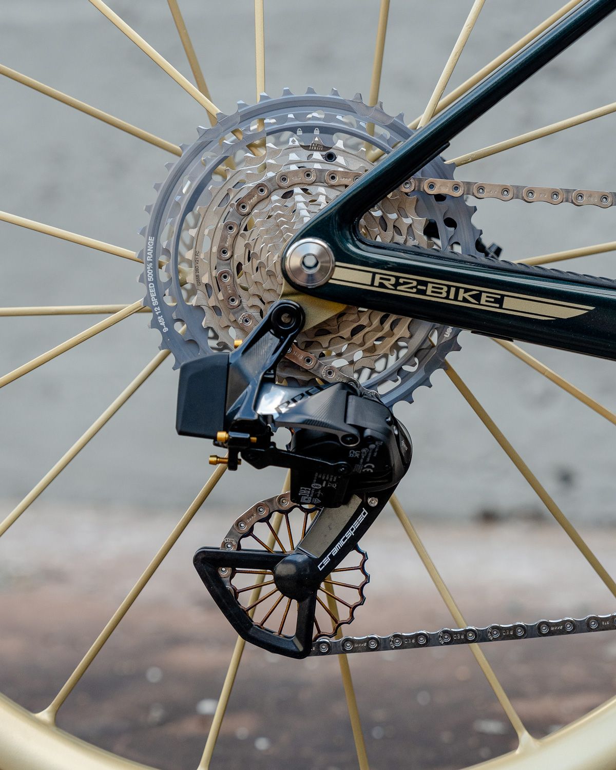 Cambio SRAM RED AXS XPLR con tornillos de tope dorados Carbon-Ti