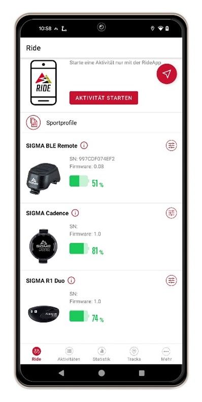 App Sigma Ride 2.0. Nuevas funciones 1