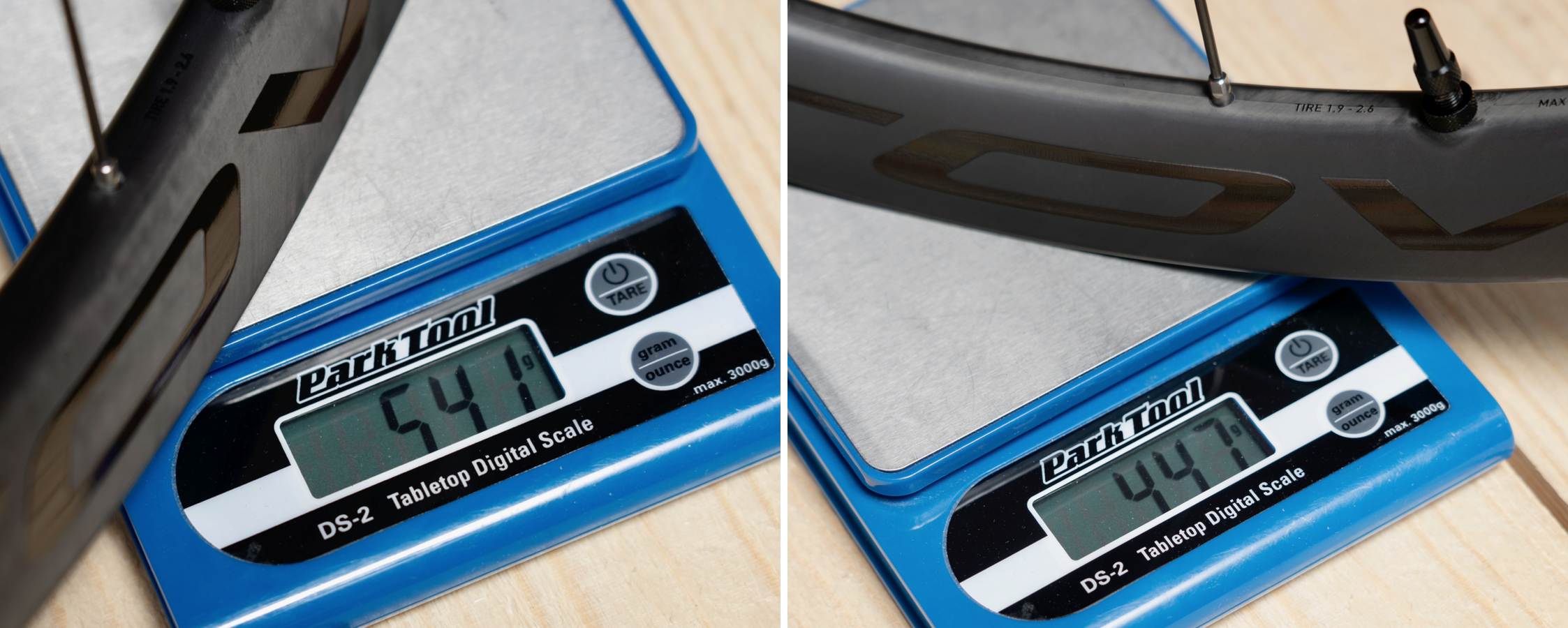 Delantera: 447 g. Trasera 541 g. 
