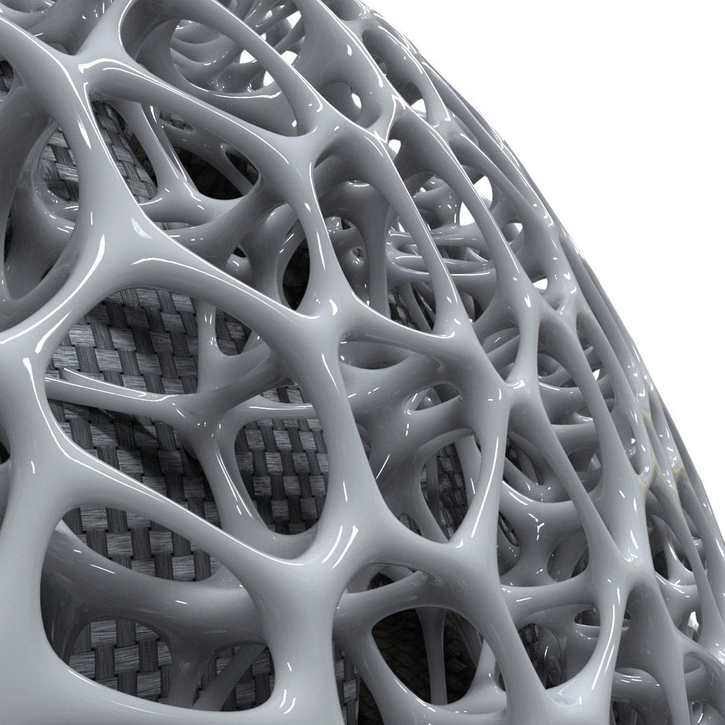 detalle casco Voronoi fabricado en impresión 3D detalle casco Voronoi fabricado en impresión 3D