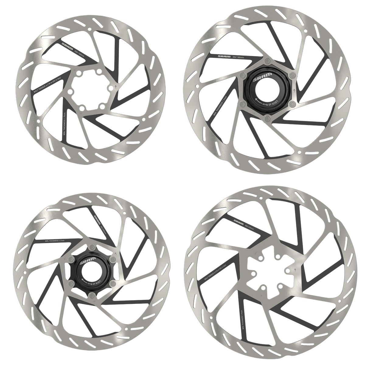 8 versiones. Desde 160 a 220 mm y en 6 tornillos y Center Lock 8 versiones. Desde 160 a 220 mm y en 6 tornillos y Center Lock
