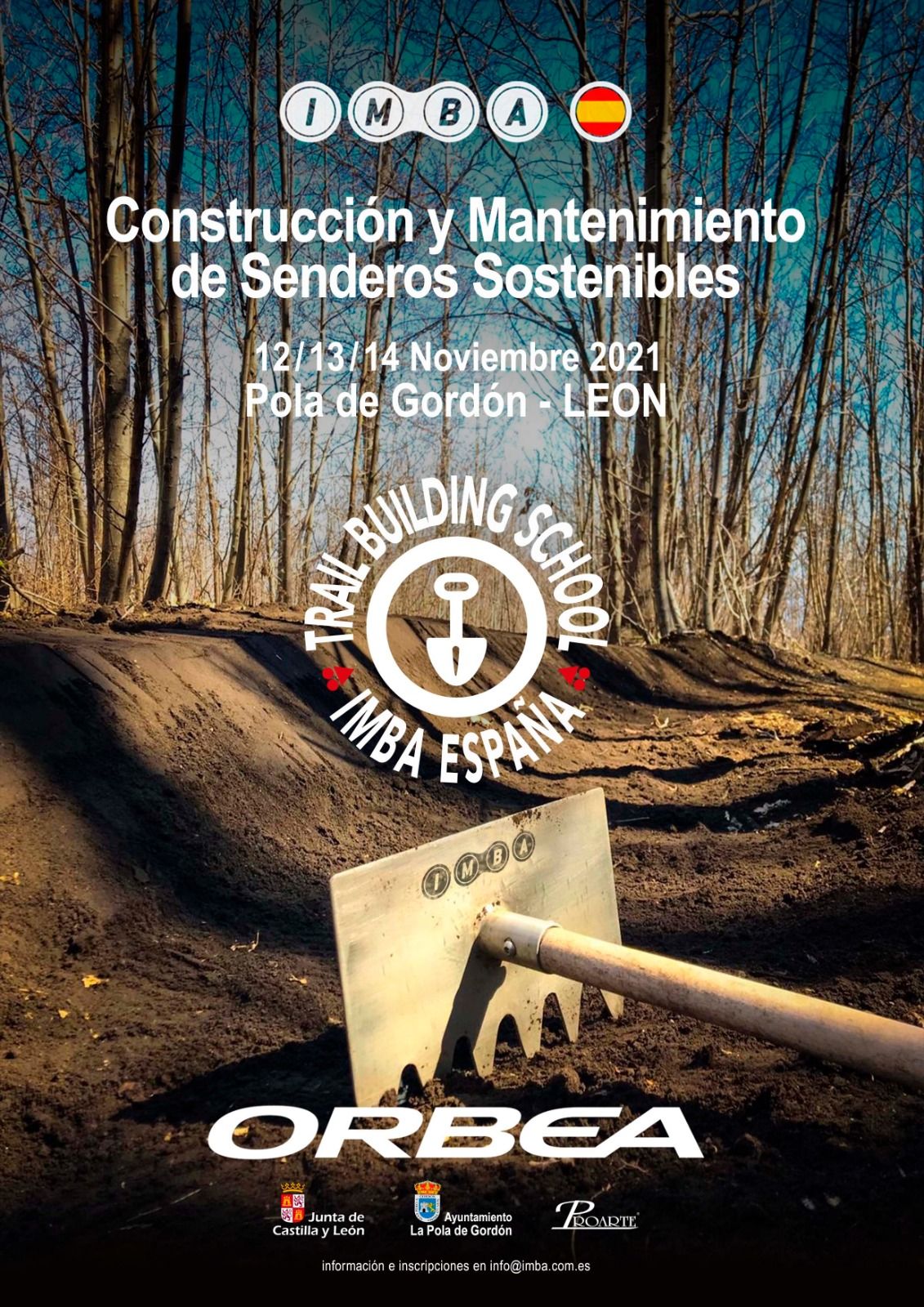 Trail Building School. Aprende a mantener y cuidar los senderos cartel